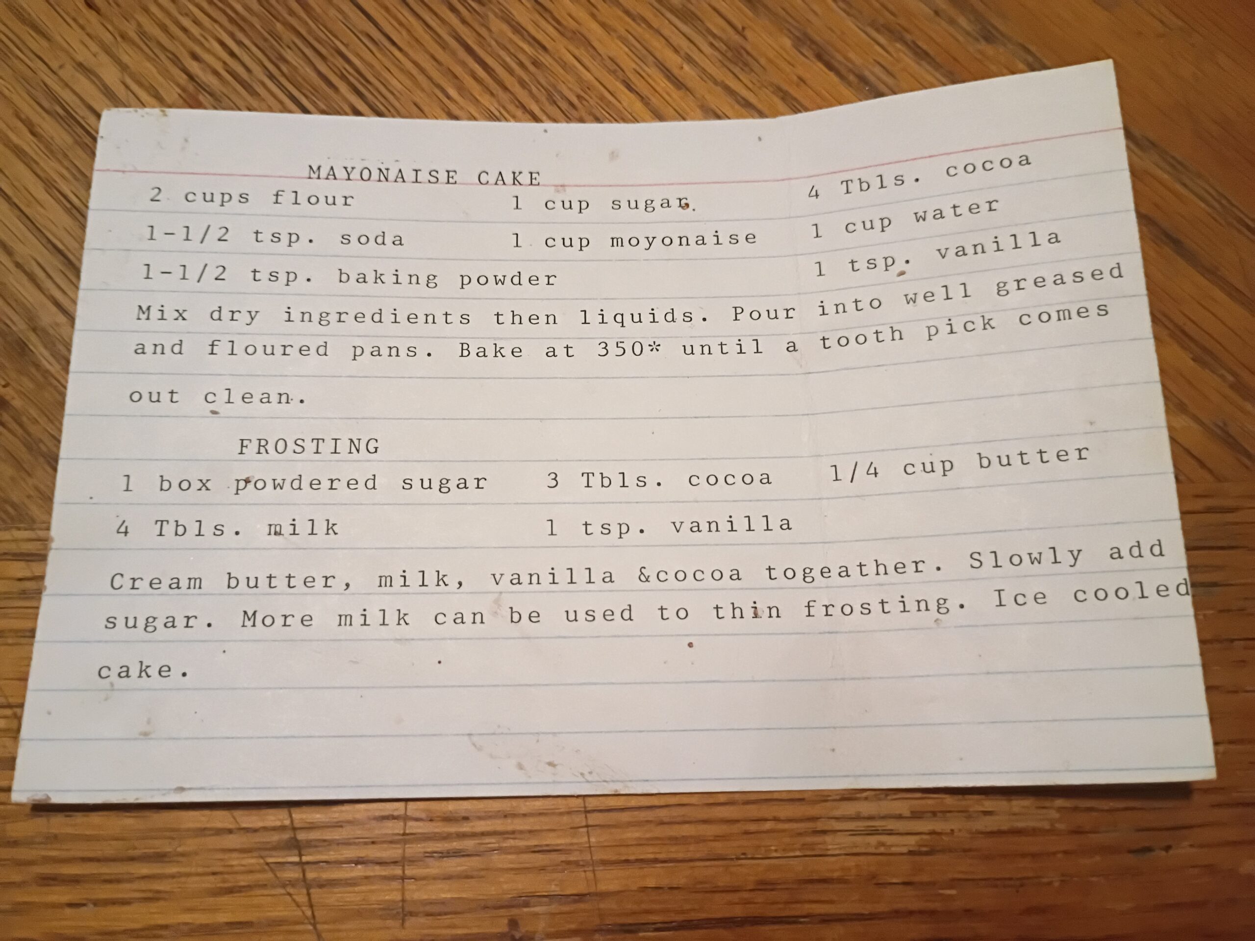 Granny’s Mayonnaise Cake